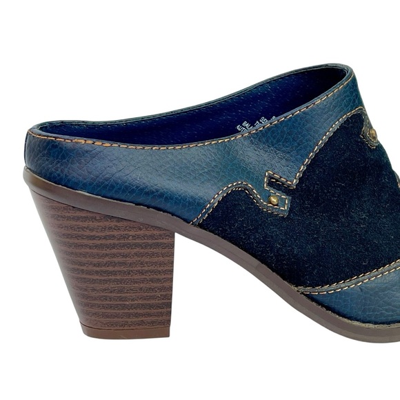 Vintage Coastal Cowgirl Western Navy Blue Suede Leather Mule Heels Size 6 - Picture 13 of 16